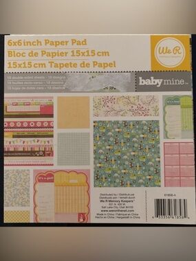 Baby Mine 6x6 Inch Paper Pad – Pink, Yellow, Blue